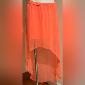 EXPRESS Florescent Orange Sheer Long Back Short Front Summer Skirt Sz. SP